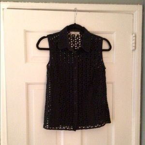 Hobbs London navy eyelet sleeveless top